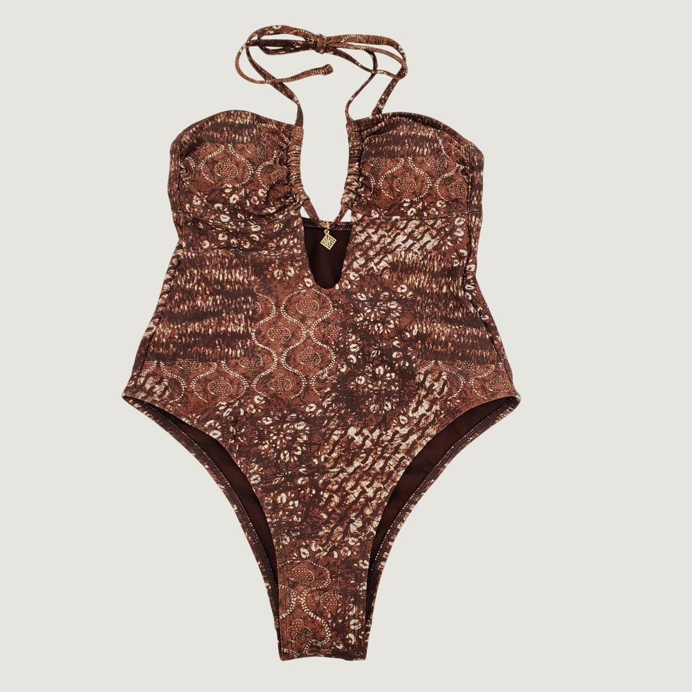 No Boundaries Animal Print Cheeky High Leg One Piece XSmall Brown Lined Padded